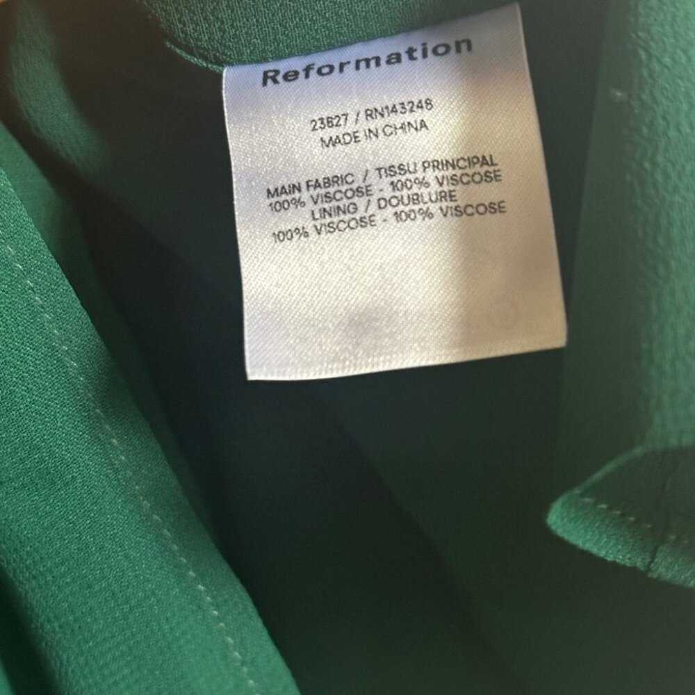 NEW Reformation Juliette Dress in Emerald Dark Green Side Slit | size 4 - Picture 7 of 9